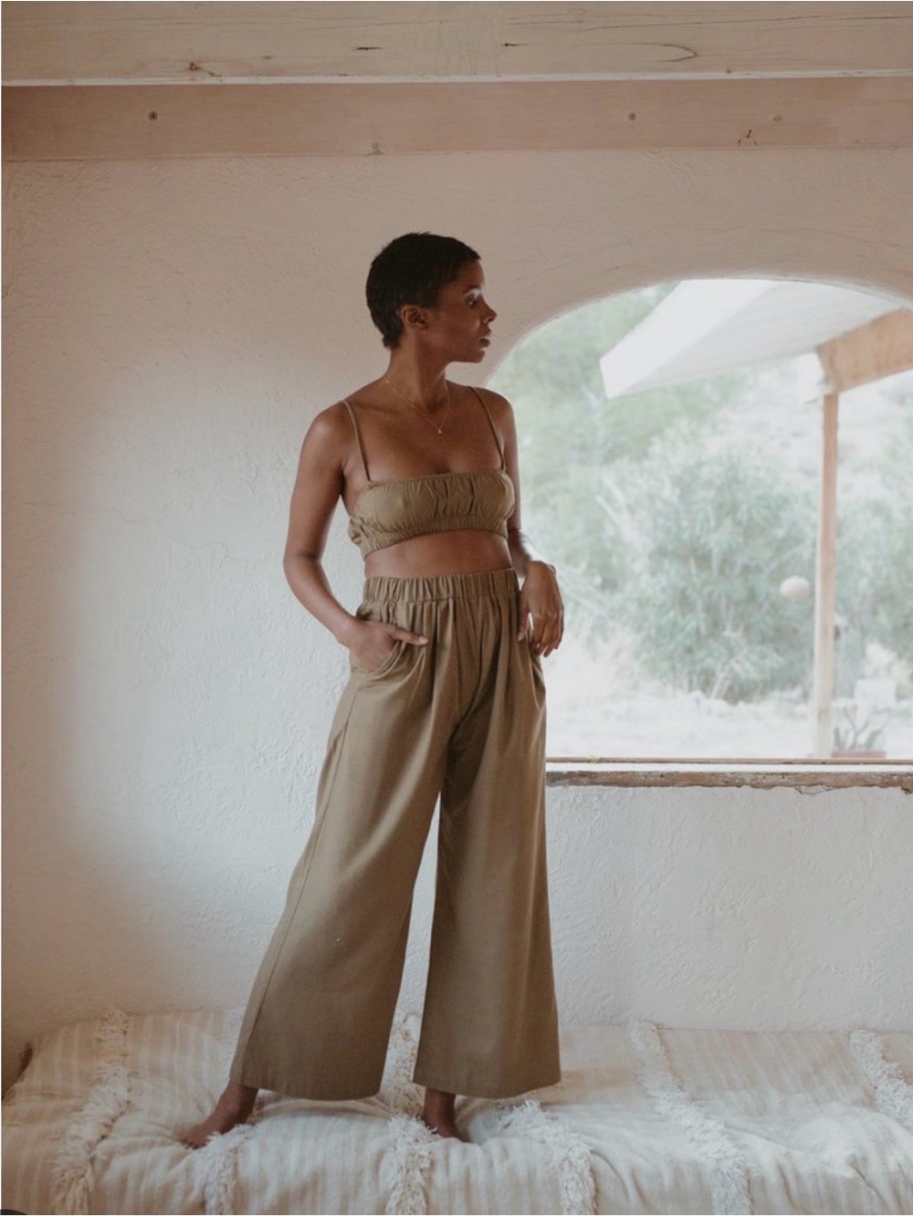Olive Regen Silk Noil Wide-Leg High-Waist Pants - Women XXL rare colorway